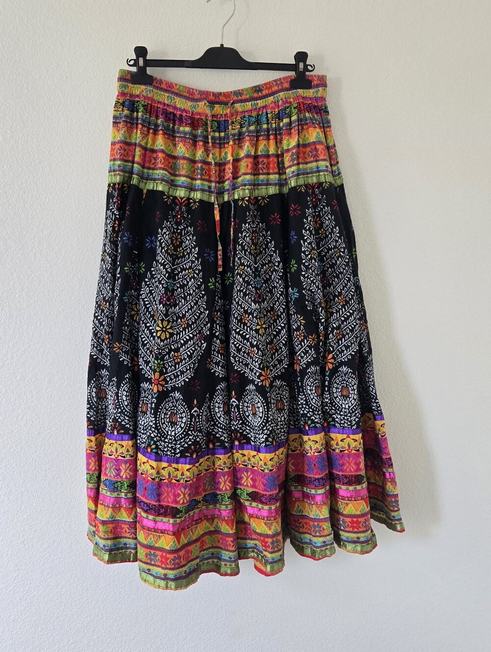 TravelSmith Maxi Skirt Multicolor Ribbon Art-Wear Boho Fiesta Festival Gypsy L